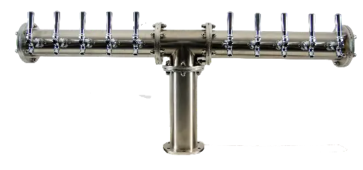 [IPT-10G] Industrial Pipe 'T' Tower | Brushed Stainless Steel Finish | 10 Faucets | Glycol Cooled