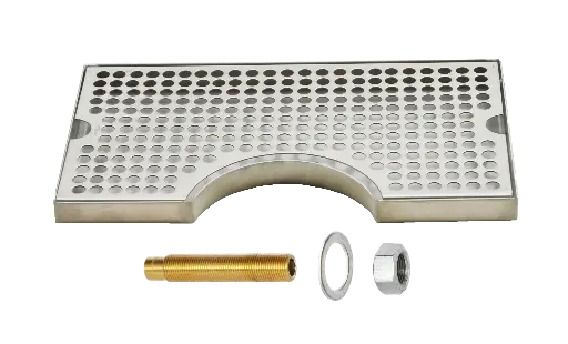 [DT-12x7SSDCO] 12" x 7" Surface Mount Drip Tray | Brushed Stainless | With Drain | Center Cut Out