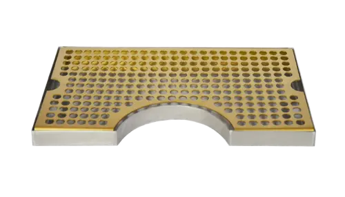 [DT-12x7SSGCO] 12" x 7" Surface Mount Drip Tray | Brushed Stainless with Gold Finish | No Drain | Center Cut Out