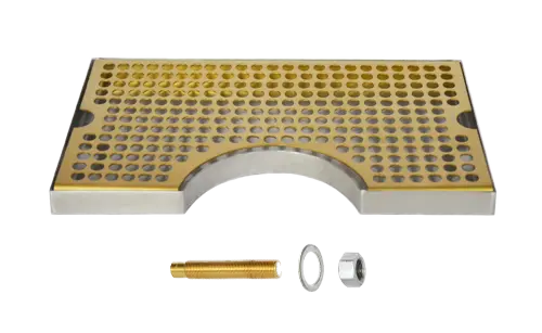 [DT-12x7SSGDCO] 12" x 7" Surface Mount Drip Tray | Brushed Stainless with Gold Finish | With Drain | Center Cut Out