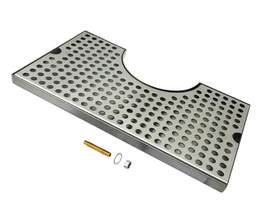 [DT-14x8SSDCO] 14" x 8" Surface Mount Drip Tray | Brushed Stainless | With Drain | Center Cut Out