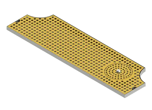[DT-34x8SSGRCO] 34" x 8" Surface Mount Drip Tray | Brushed Stainless with Gold Finish | Dual Cutout | With Rinser