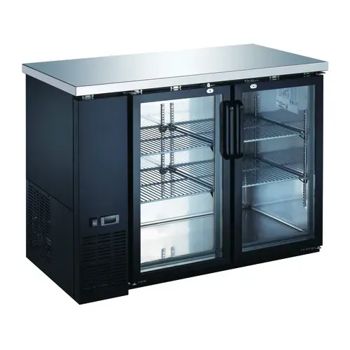 [UFBBF-59G-N] Falcon Back Bar Cooler | 59" Wide | Black Finish | Glass Doors
